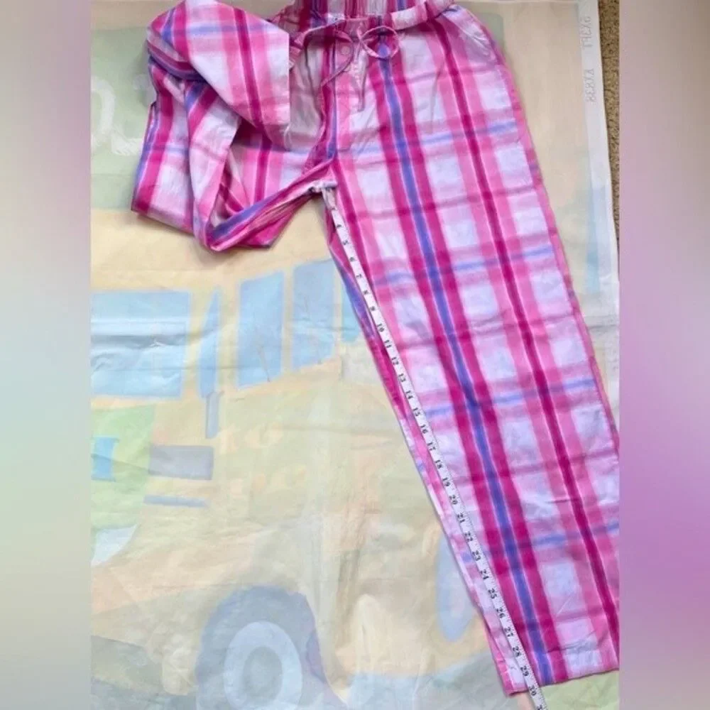 F by FORTUNA VALENTINO Pajama Pants Sz M Women Drawstring Pink Plaid Never Worn